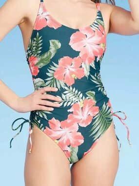 Kona Sol  One-Piece Swimsuit with Coral Floral Print